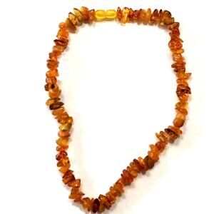 Vtg Genuine Raw Baltic Amber Nuggets Honey & Yellow 1930s Necklace Hidden Clasp